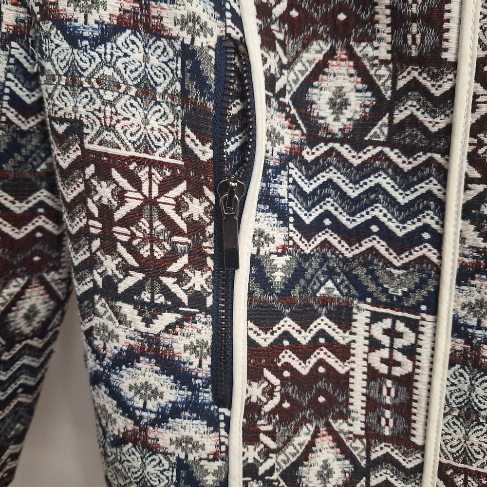Zara Moto Jacquard Blazer Long Sleeve Textured Tribal Fall Small Womens - Picture 10 of 13